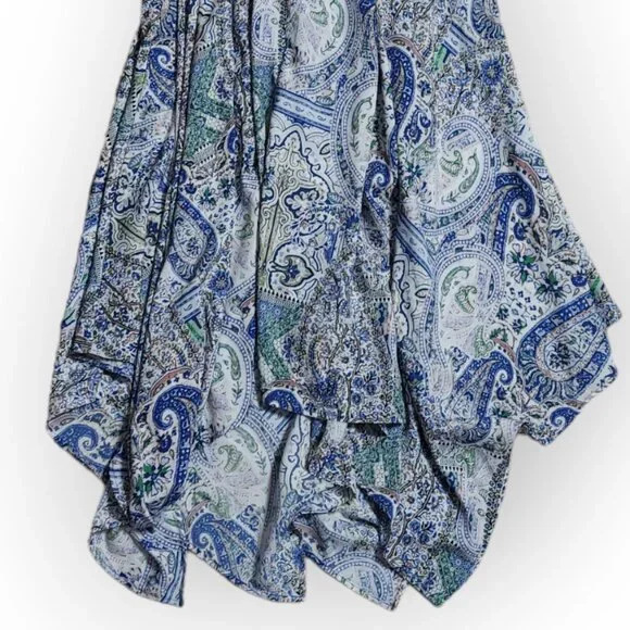 Alya Paisley Handkerchief Bohemian Flowy Dress Scalloped Neckline Blue Size S - Picture 7 of 7